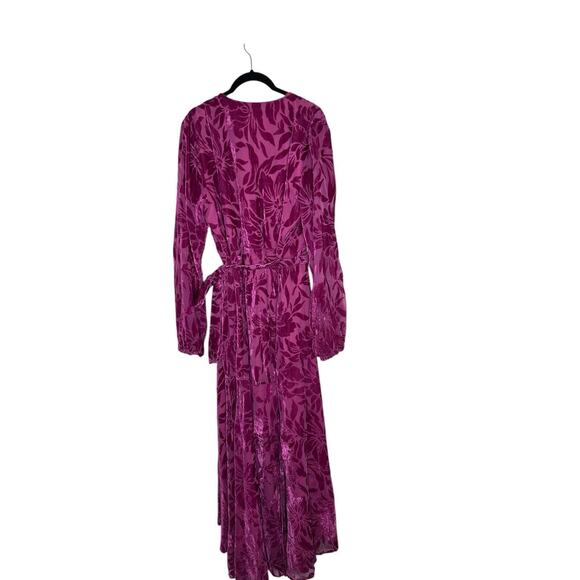 Hutch Womens Daniella Velvet Wrap Maxi Dress XL Romantic Boho Floral Fuchsia - Picture 8 of 12
